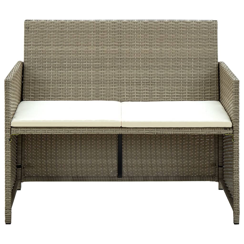 2 Seater Patio Sofa with Cushions Beige Poly Rattan