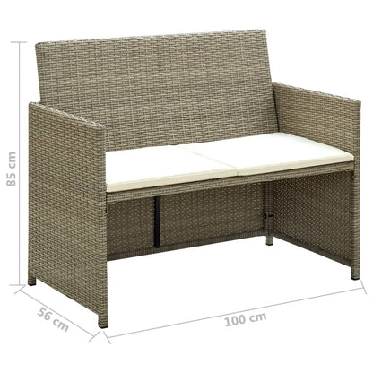 2 Seater Patio Sofa with Cushions Beige Poly Rattan