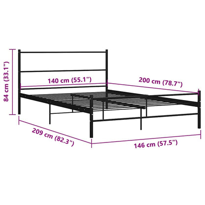 Bed Frame | Black | Metal | 140x200 cm | Durable | Bed Frame