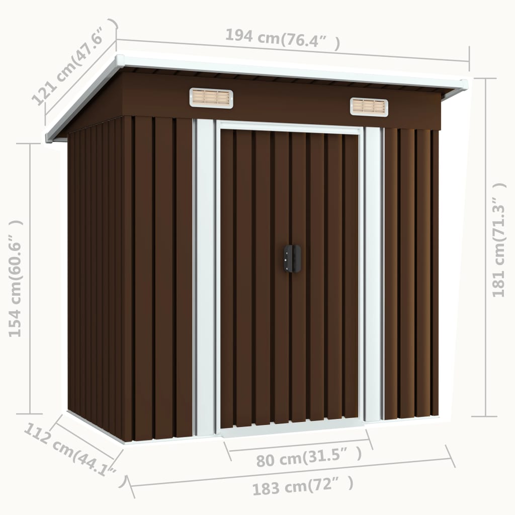 Garden Storage Shed Brown 194x121x181 cm Steel