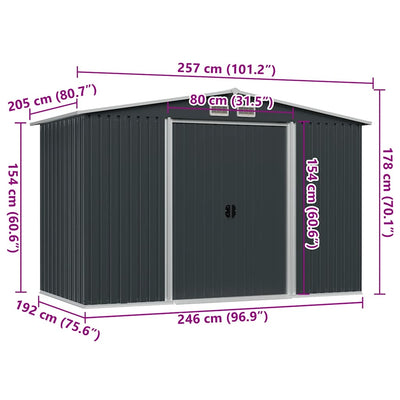 Garden Storage Shed Anthracite Steel 257x205x178 cm