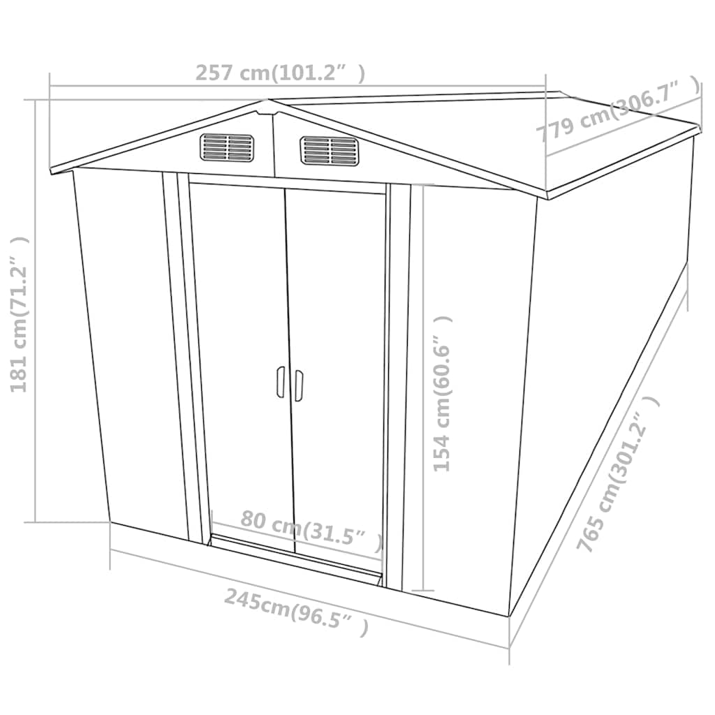 Garden Shed Grey 257x779x181 cm Galvanised steel