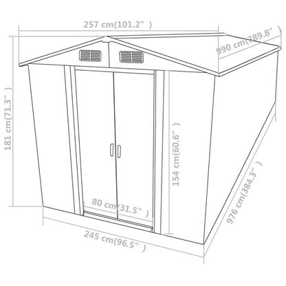 Garden Shed Grey 257x990x181 cm Galvanised steel