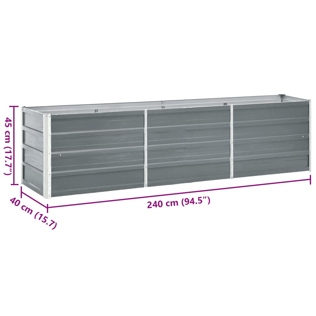 Garden Raised Bed Galvanised Steel 240x40x45 cm Grey
