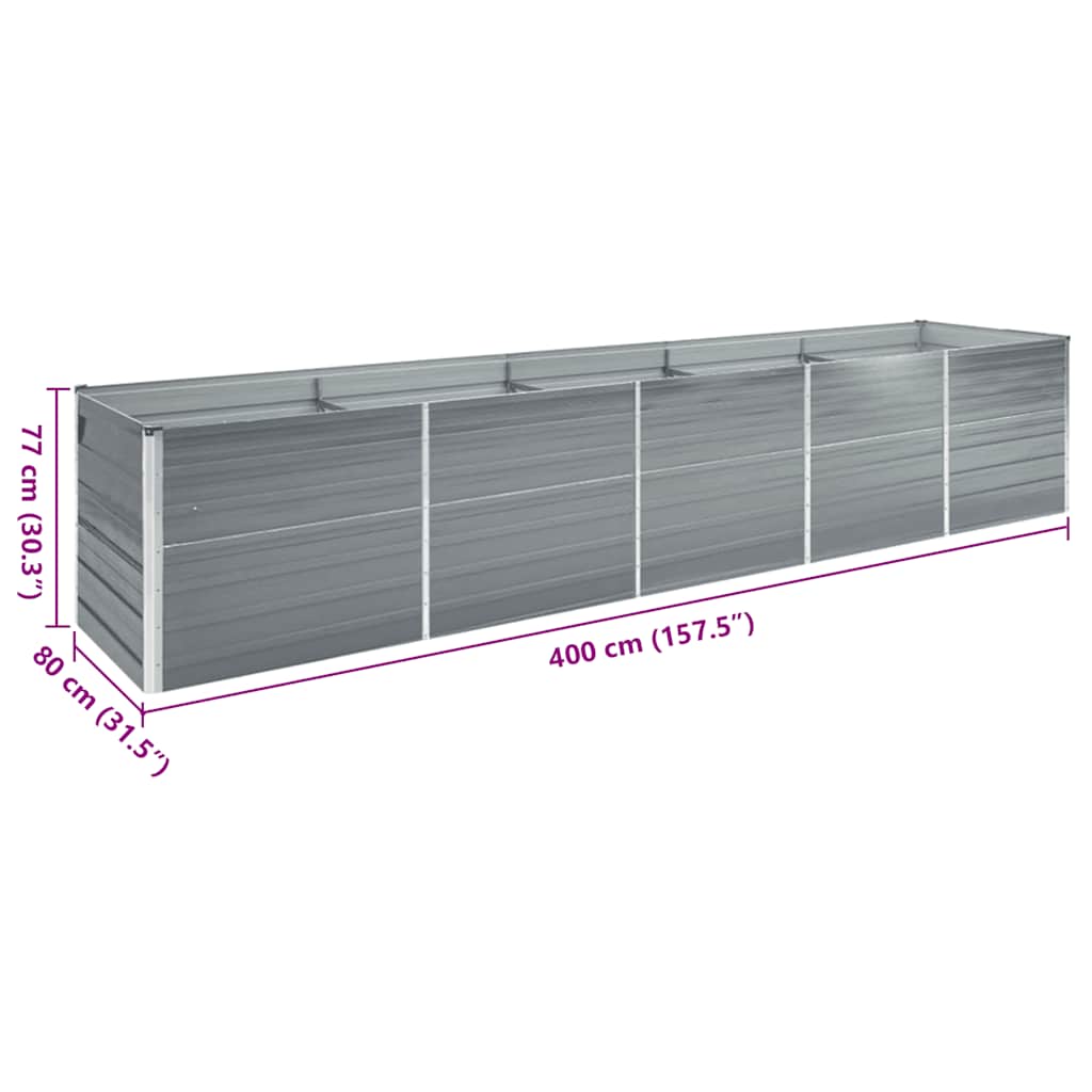 Garden Raised Bed Galvanised Steel 400x80x77 cm Grey