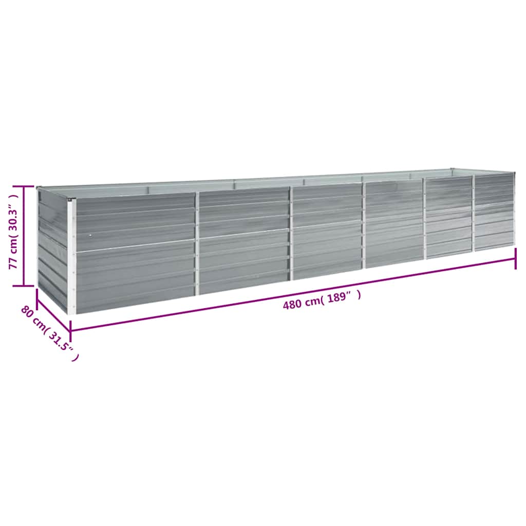 Raised Bed | Grey | Galvanised steel | 480x80x77 cm |  Durable