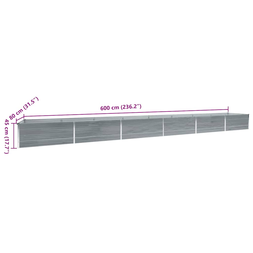 Garden Raised Bed Galvanised Steel 600x80x45 cm Grey