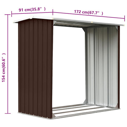 Log Storage Shed Galvanised Steel 172x91x154 cm Brown