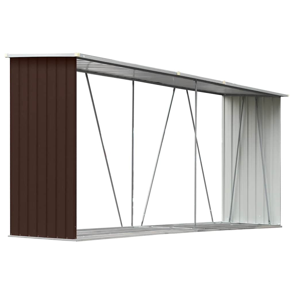 Garden Log Storage Shed Galvanised Steel 330x84x152 cm Brown
