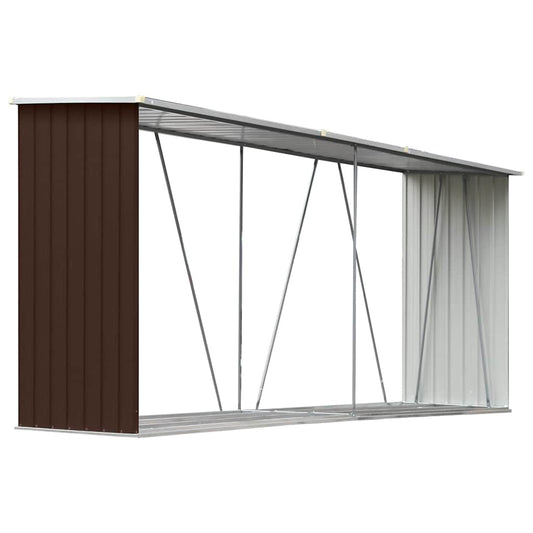 Garden Log Storage Shed Galvanised Steel 330x84x152 cm Brown