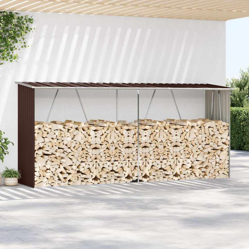 Garden Log Storage Shed Galvanised Steel 330x84x152 cm Brown