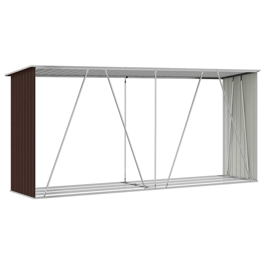 Garden Log Storage Shed Galvanised Steel 330x84x152 cm Brown