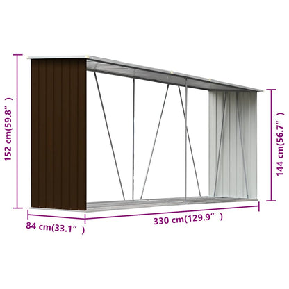 Garden Log Storage Shed Galvanised Steel 330x84x152 cm Brown
