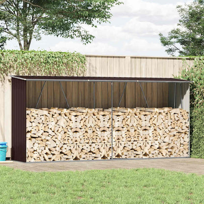 Garden Log Storage Shed Galvanised Steel 330x84x152 cm Brown