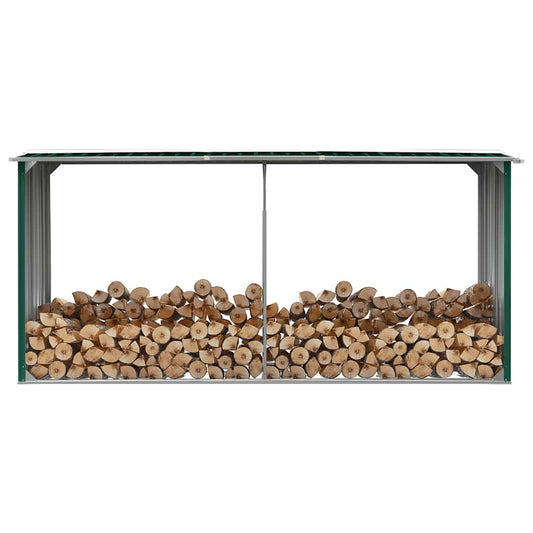 Garden Log Storage Shed Galvanised Steel 330x92x153 cm Green