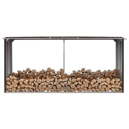 Garden Log Storage Shed Galvanised Steel 330x92x153 cm Brown