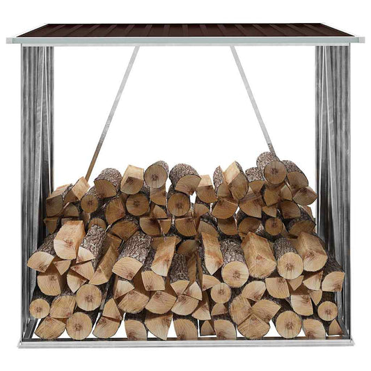 47090 vidaXL Garden Log Storage Shed Galvanised Steel 163x83x154 cm Brown
