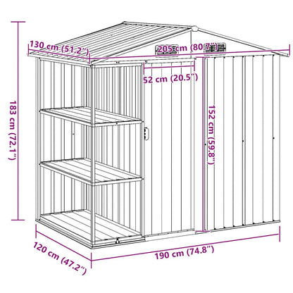 Garden Shed with Rack Brown 205x130x183 cm Iron