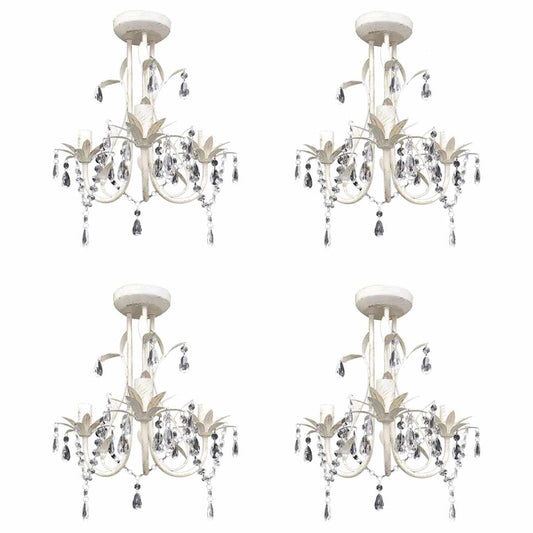 Chandelier | Set of 4 | Antique white | Metal and acrylic | Medium