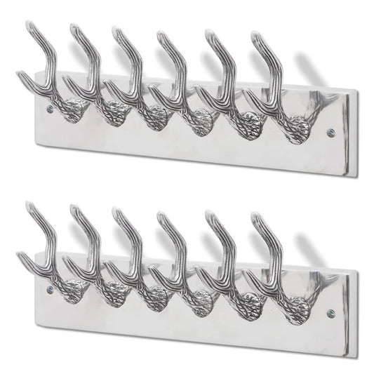 Coat Rack | Set of 2 | Silver | Aluminium | Standard | Hooks | Coat Rack