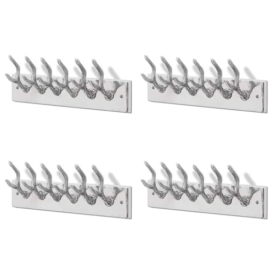 Coat Rack | Set of 4 | Silver | Aluminium | Space-saving | Hooks