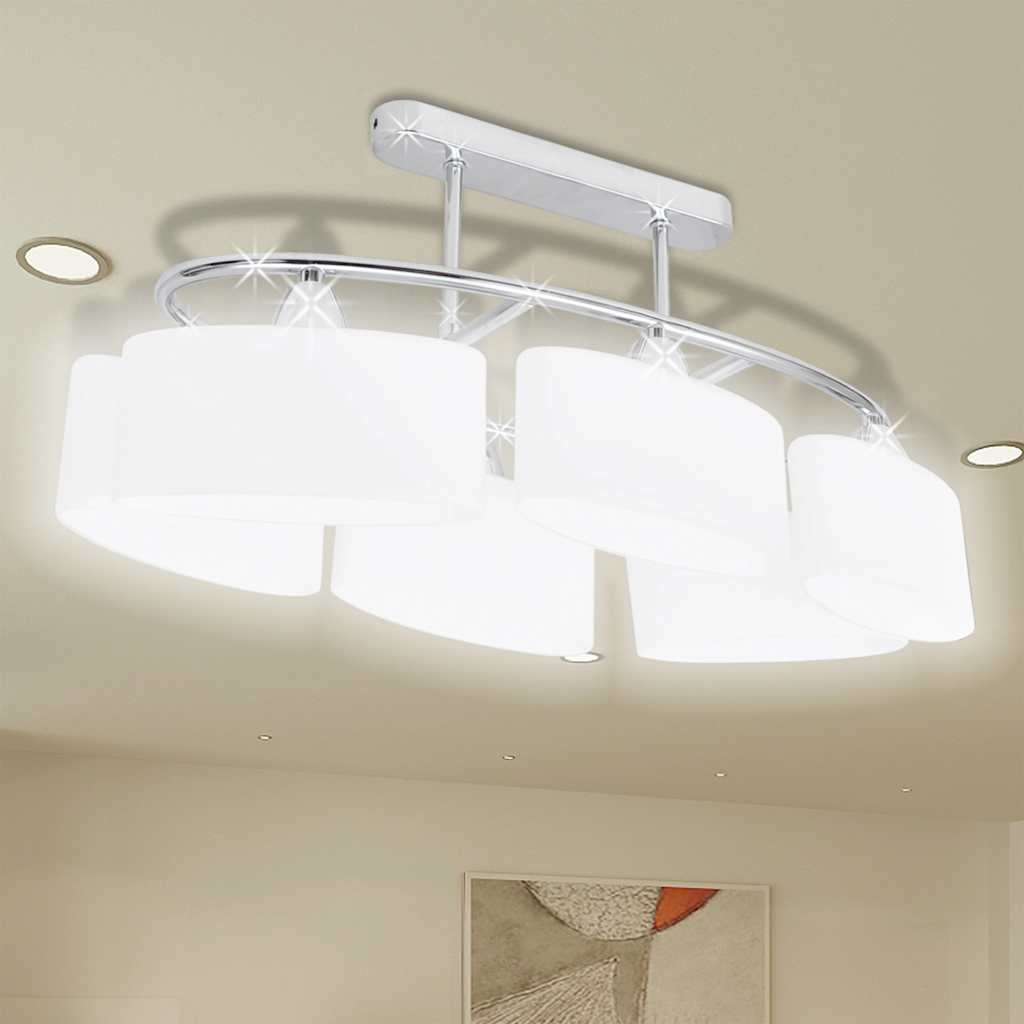 Ceiling Lamp | Set of 2 | Chrome, White | Metal, Glass | Medium