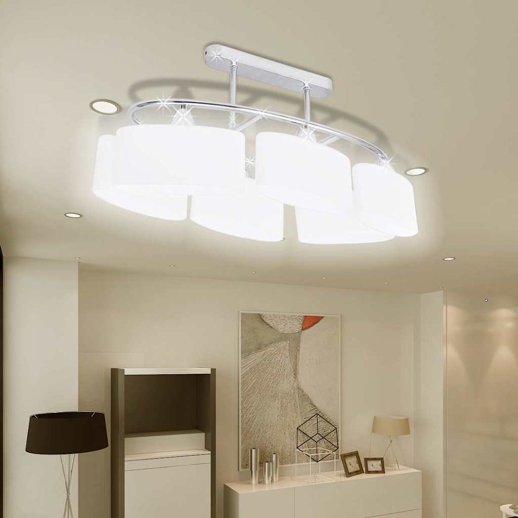 Ceiling Lamp | Set of 2 | Chrome, White | Metal, Glass | Medium