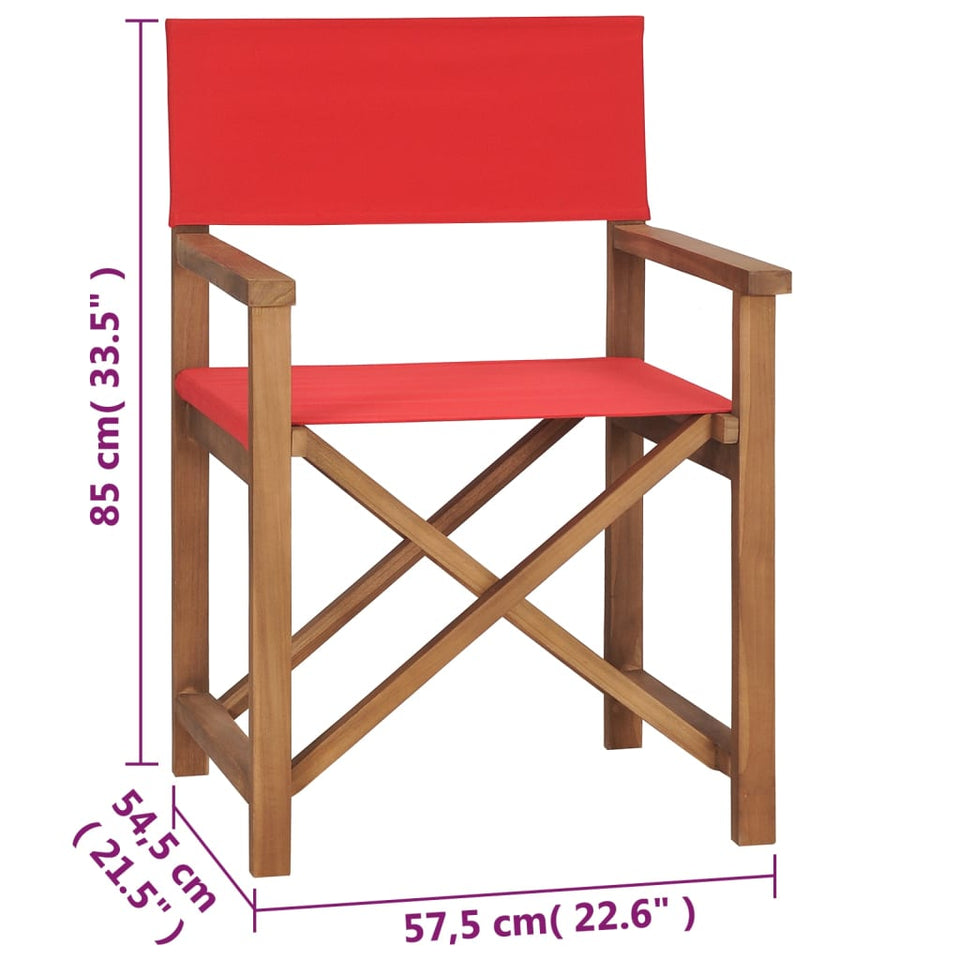 Director's Chair Solid Teak Wood Red