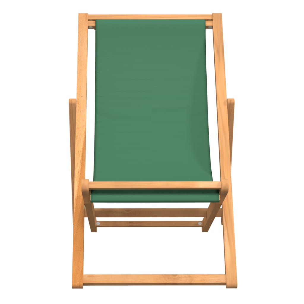 Folding Beach Chair Solid Teak Wood Green