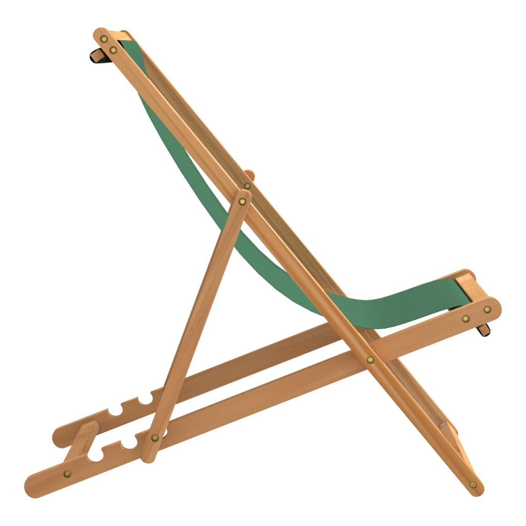 Folding Beach Chair Solid Teak Wood Green