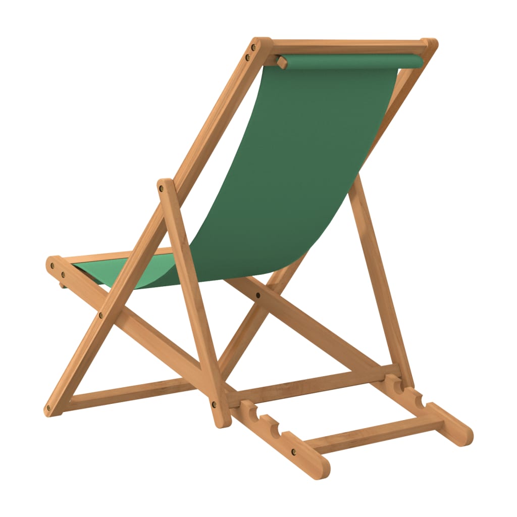 Folding Beach Chair Solid Teak Wood Green