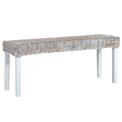 Bench 110 cm White Natural Kubu Rattan and Solid Mahogany Wood