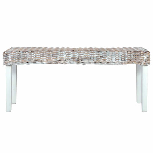 Bench | White | Kubu rattan, Solid mango wood | 110 cm | Durable | Bench