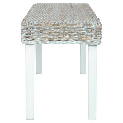 Bench 110 cm White Natural Kubu Rattan and Solid Mahogany Wood