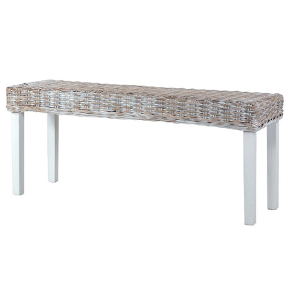 Bench 110 cm White Natural Kubu Rattan and Solid Mahogany Wood