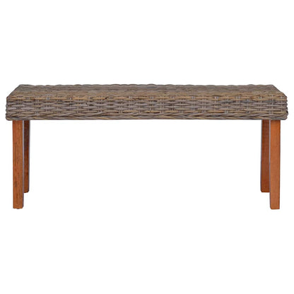 Bench 110 cm Natural Kubu Rattan and Solid Mahogany Wood