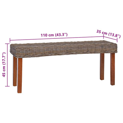 Bench 110 cm Natural Kubu Rattan and Solid Mahogany Wood