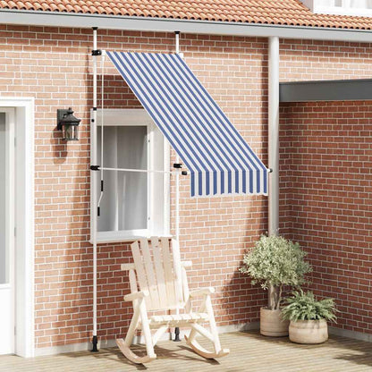 Retractable awnings. Blue and White