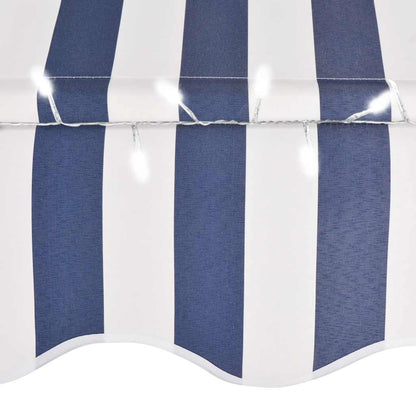Manual Retractable Awning with LED 300 cm Blue and White
