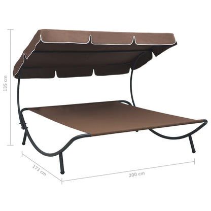 Outdoor Lounge Bed with Canopy Brown