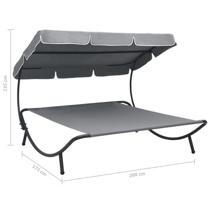 Outdoor Lounge Bed with Canopy Grey