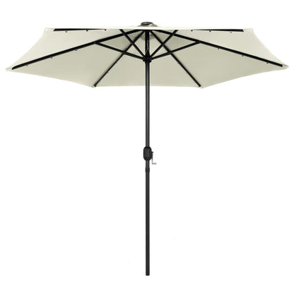 Garden Parasol with LED Lights and Aluminium Pole 270 cm Sand White