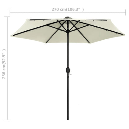 Garden Parasol with LED Lights and Aluminium Pole 270 cm Sand White