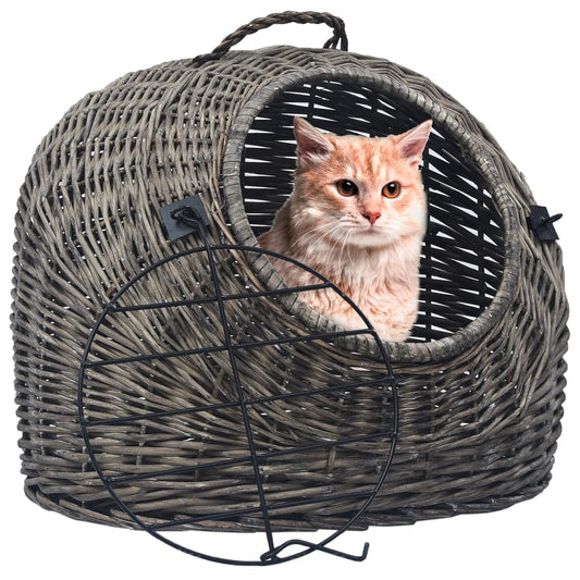 Cat Carrier | Grey and Black | Natural Willow, Iron | Medium | Portable
