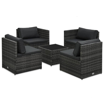 5 Piece Patio Lounge Set with Cushions Poly Rattan Gray