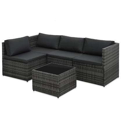 5 Piece Patio Lounge Set with Cushions Poly Rattan Gray