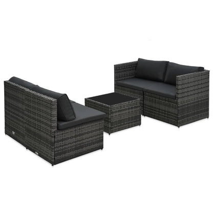 5 Piece Patio Lounge Set with Cushions Poly Rattan Gray