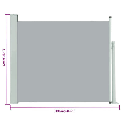 Patio Retractable Side Awning 39.4"x118.1" Gray