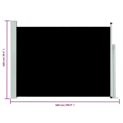 Patio Retractable Side Awning 39.4"x196.9" Black