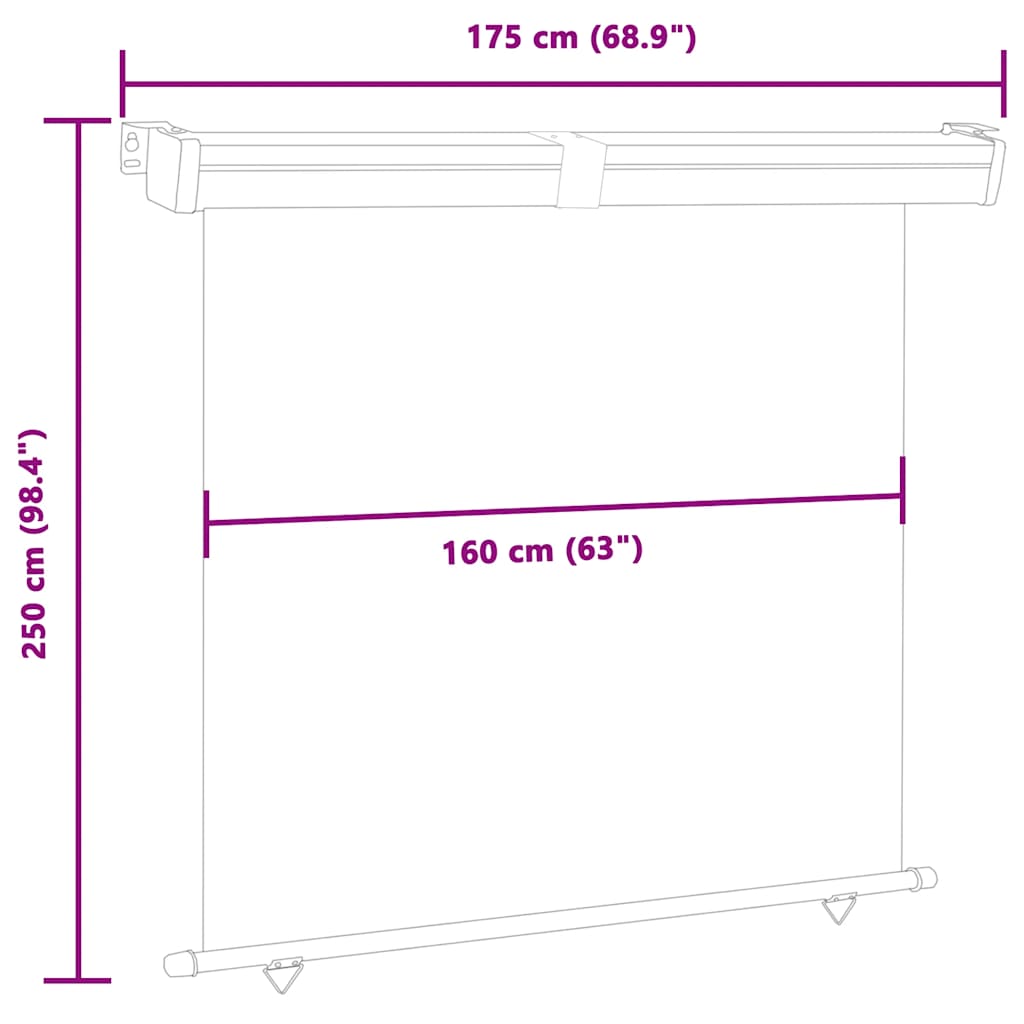 Balcony Side Awning | Grey | Steel | 175x250 cm | Retractable